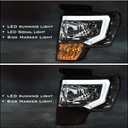 PIT66 LED Front Headlight Assembly Fit Ford F150 2009-2014 | Driver & Passenger Side Headlamps Replacement, Clear Lens, Chrome Housing, Clear Reflector