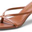 DREAM PAIRS Heels for Women Flip Flops Kitten Low Heels Open Square Toe Thong Heeled Sandals, Sexy Fashion Comfort Shoes for Party Casual Slides (9, Brown)