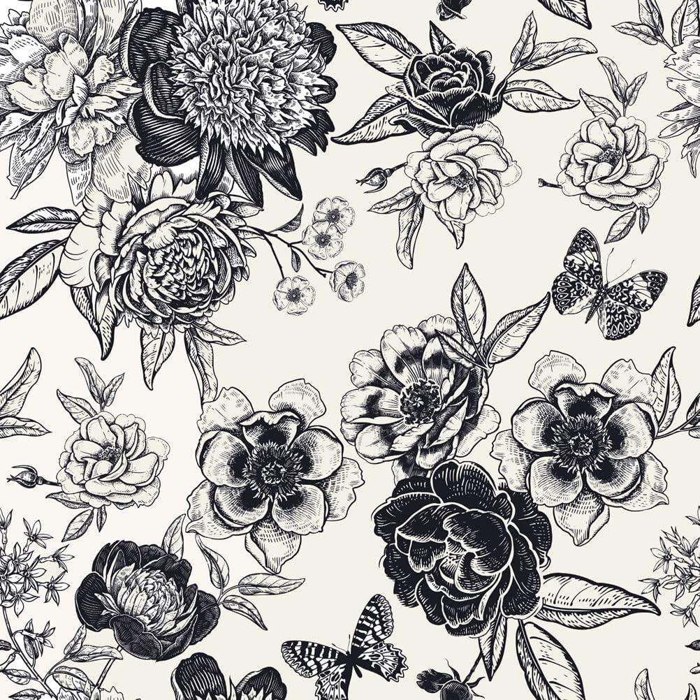 Arthome Peel and Stick Wallpaper Self Adhesive Floral Contact Paper Black Rose Vintage Vinyl Wall Paper Removable Decorative Film for Room and Furniture Decoration (17"120")