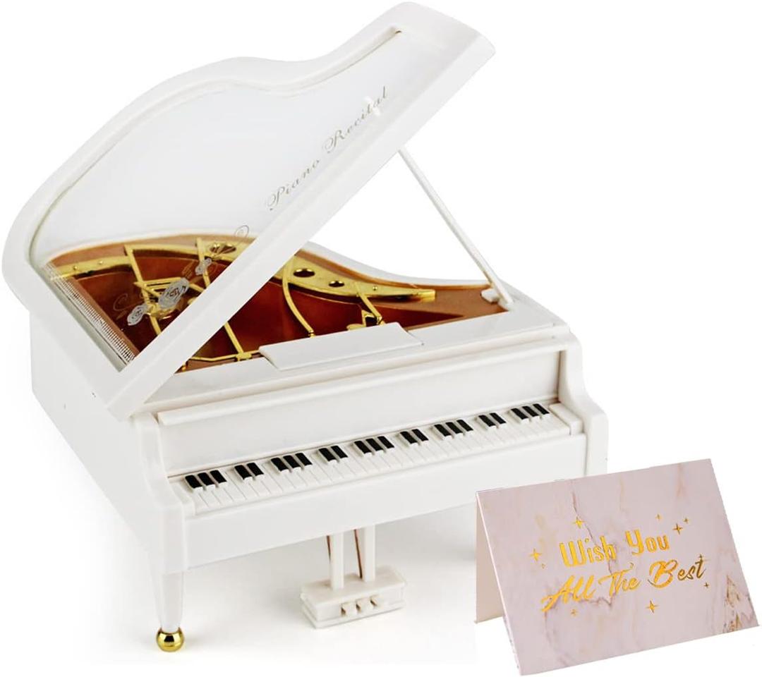 Piano Machine-Music-Box-Vintage-Hand-Cranked-Mechanism Mini Musical Retro Classical Table Desk Decoration with Greeting Card