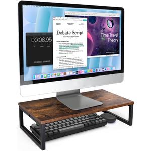 ARCOBIS 20 Inch Monitor Riser, Wood & Metal Computer Monitor Stand Riser for Desk, Rustic Brown