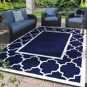 GENIMO Outdoor Rug 8' x 10' Patio Waterproof, Foldable Reversible Plastic Straw Area Rugs Mat for Camper Decor, Outside Carpet for Rv, Deck, Porch, Picnic, Beach, Balcony, Blue & White (Navy Blue & Whitewaterproof)