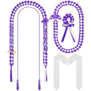 Canlierr 18 Pcs 2026 Graduation Leis and Stole and Honor Cords with Tassel Braided Necklace Adjustable for Student Graduation Gifts Party Supplies(Purple and White)