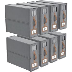 BigPonPon 8 Pack Bed Sheets Organizers and Storage (King Size), Foldable Organizer With Handle for Linen Closet, Bedding Storage for Sheets, Duvet Cover (Gray)