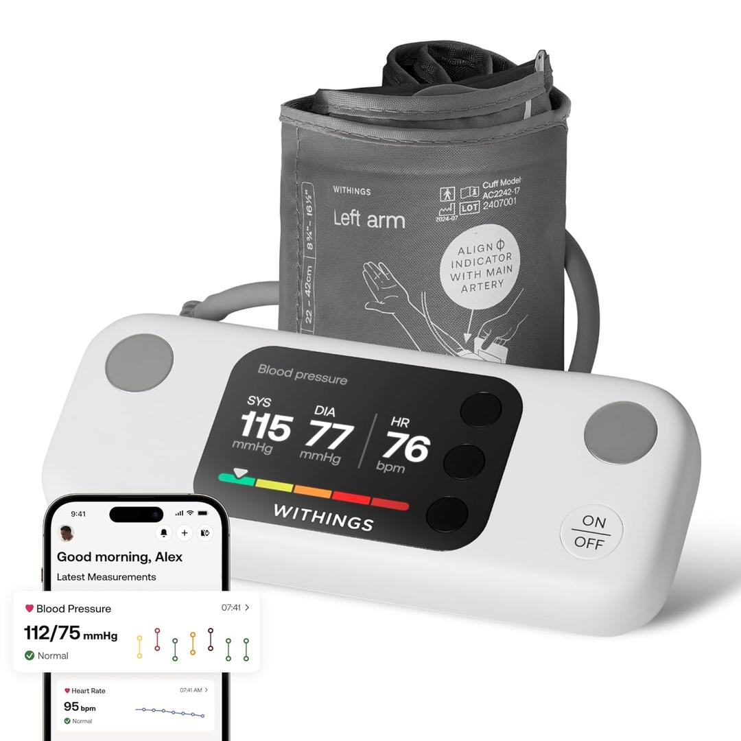 Withings BPM Vision Smart Arm Blood Pressure Monitor | FDA-Cleared | Easy-to-use, Accurate Systolic & Diastolic Measurements, Wide Range Cuff | Wi-Fi & Bluetooth | iOS & Android | FSA/HSA