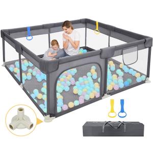 Dripex Baby Playpen, 52"52" Play Pens for Babies and Toddlers, Safe Anti-Fall Play Yard with Gates, Baby Fence with Breathable Mesh, Indoor & Outdoor Kids Activity Center, Anchor Grey