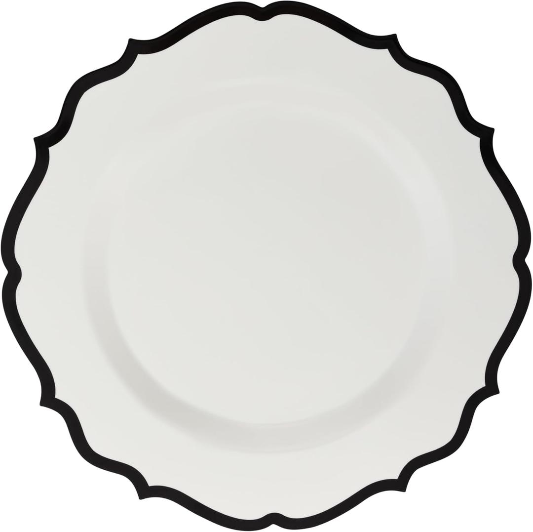 Elegant Disposable Plastic Plates Combo Set Includes 16 Salad Plates Heavy Duty Fancy Party Plates White & Black Contemporary Design