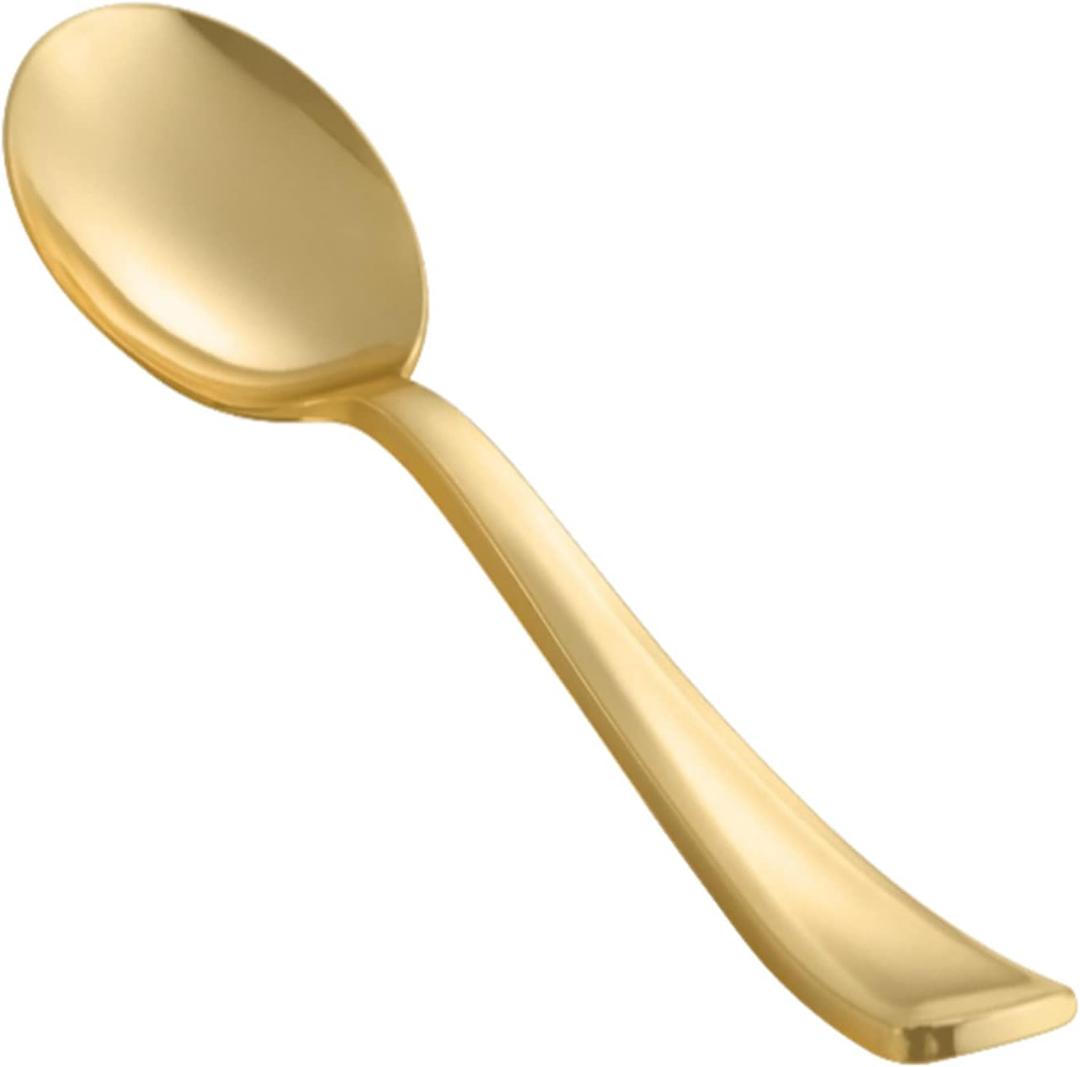 N9R 72Pcs Gold Plastic Spoons - Solid, Durable, Heavy Duty Gold Plastic Silverware - Disposable Cutlery for Parties, Weddings and Dinner