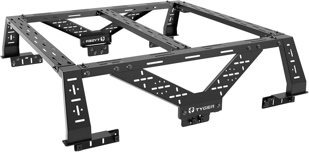Tyger Auto Plate Style Overland Bed Rack for Full-Size Pickup Trucks | Compatible with Ram 1500 & HD, Ford F-Series, Silverado, Sierra, Titan & XD (see image for size chart) | TG-BK2U55637, Black