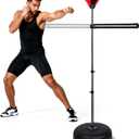 INNOLIFE Freestanding Punching Bag,Adjustable Height Home Boxing Training Equipment for Adults,Durable Boxing Bar & Stand with Stable Base for Fitness Workouts, Red, 5ft