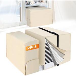 2 PCS AC Covers for Outside and Inside Compatible with Midea AC 8000/10000/120000 BTU, 3 Layers Insulation Window Air Conditioner Covers 20"W x 14"H x 12"D and 20"W x 14"H x 6"D, Beige and Beige