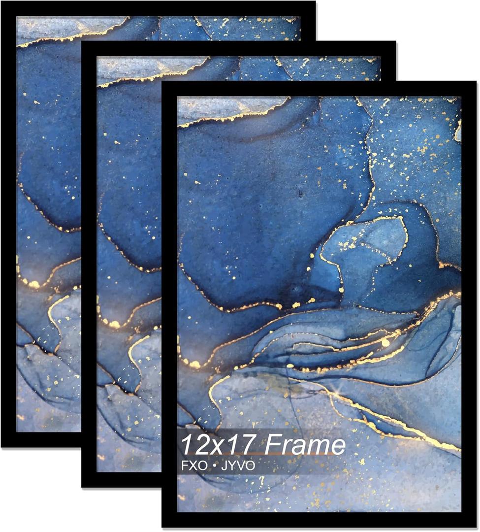 12x17 Picture Frame Set of 3, Black Frame for 12 x 17 Inch Picture Poster Photo, Light Weight and High Transparent 12 by 17 Frame for Wall - 3 Pack/Black/12 x17