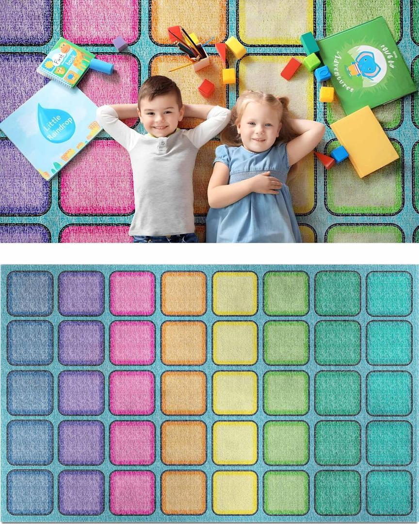 OLEEK Large Classroom Rug Elementary 8x13 - (Washable) Classroom Rugs for Kids Room - Classroom Carpet Elementary - Kids playroom Rug 8 x 13 - Preschool Rugs for Classroom - Schoolgirl Classroom Decor