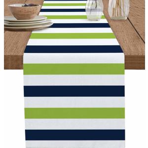 Striped Table Runner 13x72 inch, Navy Blue Green Striped Background Table DecorDinning Table Runner for Farmhouse, Wedding, Party, Barbecue (Pack of 1)