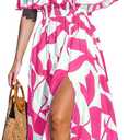 CUPSHE Women Ruffle Floral Maxi Summer Dress Off Shoulder Short Sleeve Backless Flounce Bodice Slit Hem Beach Dresses, Medium