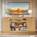 Decofy 70" Fluted TV Stand with Storage, Entertainment Center for TVs Up to 80", Media TV Stands with Adjustable Shelves & LED Light, Mid Century Modern TV Cabinet for Living Room (Oak)