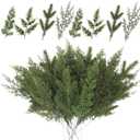 KLEWEE 60 Pcs Artificial Pine Branches Assorted Faux Norfolk Pine Stems Evergreen Pine Picks Cedar Sprigs Fake Christmas Greenery for Christmas Tree DIY Craft Garland Wreath Home Garden Decor