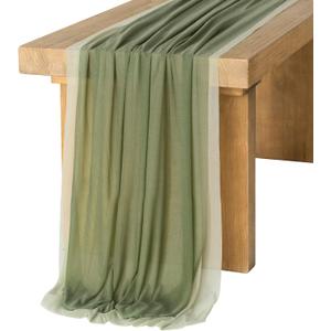 Ling's Moment Sage Green & Campsite Chiffon Like Table Runner 30" x 120" (Set of 2) for Sweetheart Table Wedding Party Bridal Shower Decoration