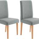 uxcell 2 Pcs Bar Stool Covers, Stretch Counter Stool Chair Covers with Backs for 14-19 Inch Kitchen Chair Dining Room, Plaid Jacquard Barstool Slipcovers with Elastic Band, Grey