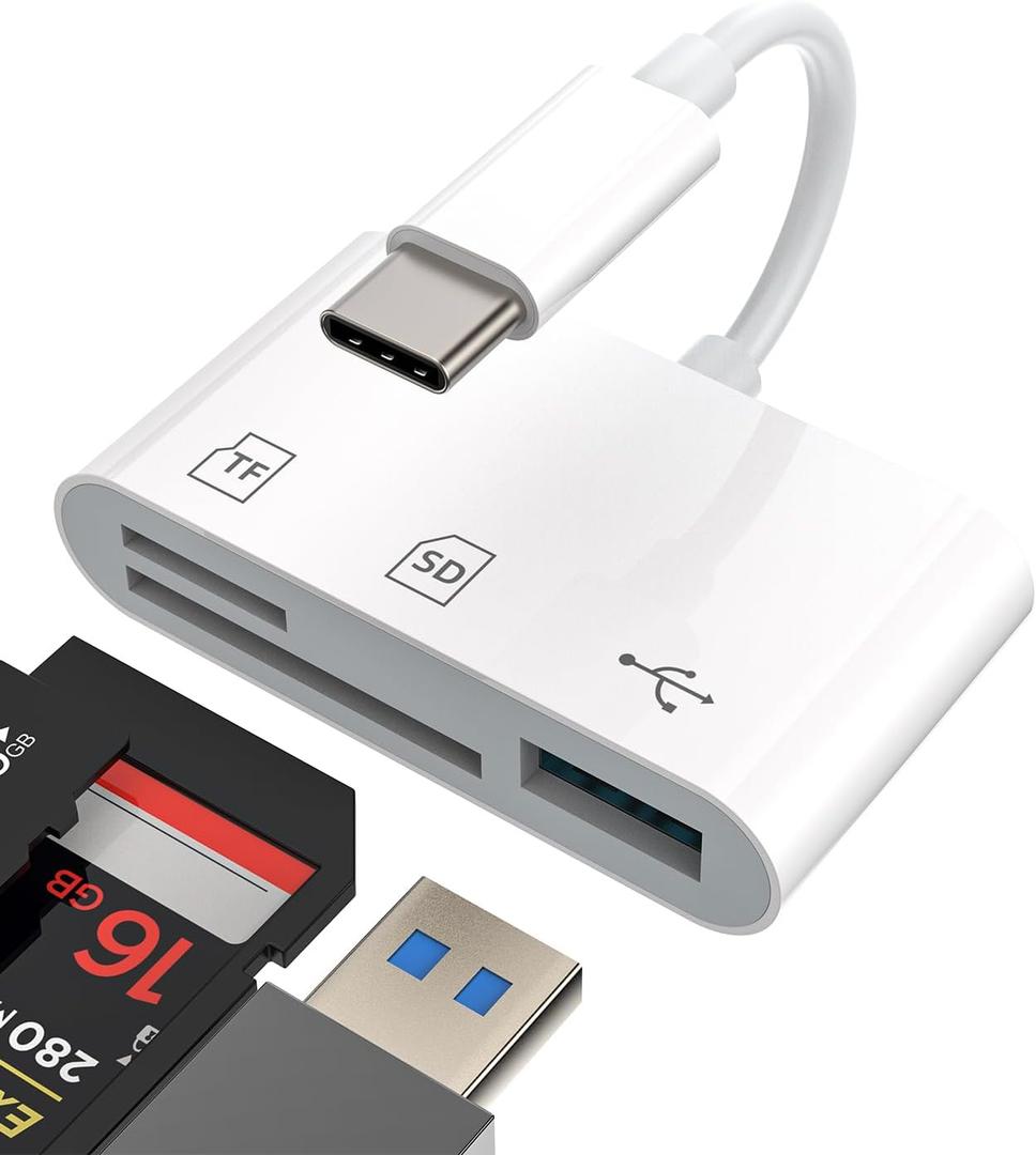 USB C Hub for iPhone 15 Pro Max Plus iPad Air Mini MacBook (3in1) Type C TF SD Card Reader OTG Multiport Adapter Flash Drive 3.0 Docking Station Micro SD Memory Dongle Thunderbolt 4 3 Port Cable