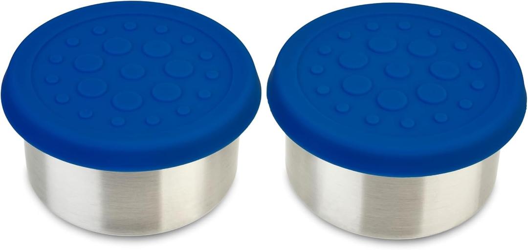 LunchBots 4.5 oz Stainless Steel Dressing Container for Condiments, Dips, Snacks, Dipping Sauce Cups with Silicone Lid, Fits in Lunch Bags and Bento Boxes - Set of 2 (Blue)