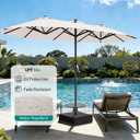 AreShark 15FT Patio Umbrella with Solar Lights, Double Sided Outdoor Table Umbrellas with Crank, Large Rectangular Market Umbrella for Porch, Lawn, Pool, Backyard, Cream-White