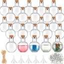 Bokon 25 Pack 1oz Plastic Mini Potion Bottles with Corks Spherical Small Sand Art jar Tiny Clear Ball Shape Liquor Bottles Bulk Wishing Vial for Birthday Halloween Party Favor DIY Crafts Gift