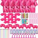 Xuhal 92 Pcs Spa Party Favors for Girls Slumber Party Supplies Kids Satin Robes Sleepover with Gift Bags for Girl Kids Birthday Gifts Total 10 Sets(Rose,12)