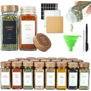 Spice Jars with Label4oz Seasoning Containers, Glass Spice Bottles with Shaker Lids,Funnel, Chalk Pen (24)