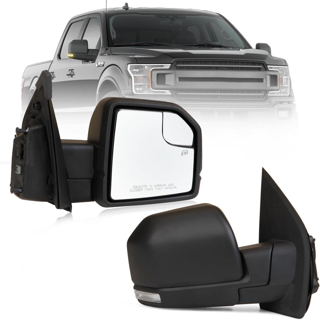 MITZONE F150 Passenger Side Mirror compatible with 2015-2020 Ford F-150 with Blind Spot Glass Power Turn Signal Light Power Heated 6-Pin, Textured Black, Right Side
