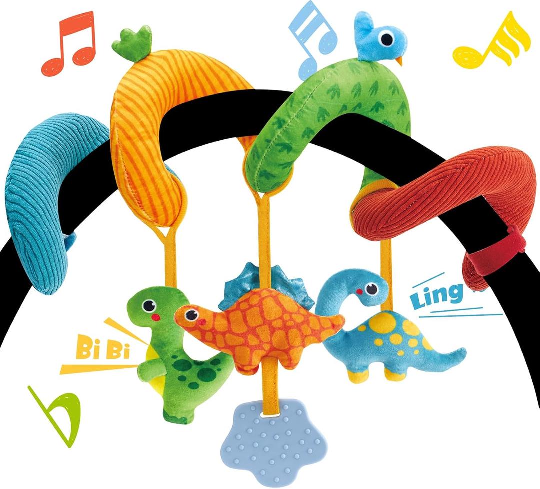 Hahaland Car Seat Toys for Babies 0-6 Months Boy - Baby Toys 0-6 Months - Rattle, Mirror, Crinkle, Squeaky, Developmental Carseat Stroller Travel Birthday Gift for Infants