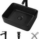 Black Vessel Sink with Faucet and Drain Combo -Bokaiya 19x15 Inch Vessel Bathroom Sink Rectangular Above Counter Matte Black Porcelain Ceramic Bathroom Vanity Sink Art Basin