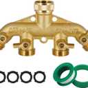 Triumpeek 4 Way Brass Hose Splitter, Heavy Duty 4-Way Garden Hose Connector 3/4 Inch, Solid 4 way hose adapter