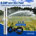 VEVOR Deep Well Submersible Pump 1/2 HP 115V/60Hz 28 GPM Flow 167 ft Head