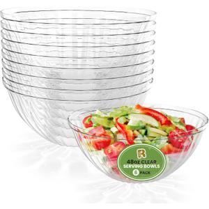 R-kay 6 Pack Plastic Serving Bowls - 48 Oz Clear Plastic bowls - Salad Bowls Large Serving - Premium Clear Disposable bowls Heavy Duty For Weddings Catering And Birthday parties