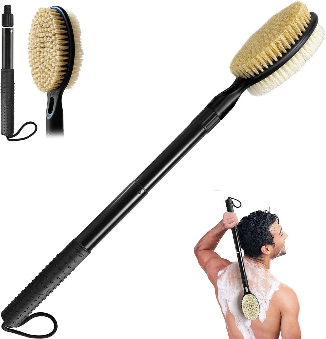 Back Scrubber for Shower, 17.52" - 25.6" Detachable Bath Brush, Back Scrubber, Exfoliation and Improved Skin Health for Elderly with Limited Arm Movement, Disabled