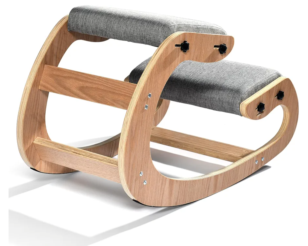 VILNO Ergonomic Kneeling Office Chair - Rocking Home & Work Wooden Computer Desk Chairs, Back & Neck Spine Pain, Better Posture, Ergo Knee Support Stool, Cross Legged Sitting (Gray)