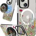 Lotadilo for iPhone 14 Case for Women - Girls Kawaii Design Compatible with Magsafe Magnetic Ring Holder Stand Flowers Plants Phone Covers Aesthetic Girly TPU Funda for 14
