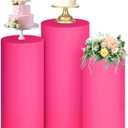 FUHSY Hot Pink Spandex Cylinder Cover Set of 3 Pedestal Cylinder Stand Covers Spandex Plinth Stand Pillar Cover Elastic Pedestal Covers for Cake Dessert Metal Stands Wedding Baby Shower Prom Decor