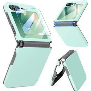 Caka for Samsung Galaxy Z Flip 6 /Z Flip 5 Case [Wireless Charging Compatible][Hinge Protection] [Screen Protector] Women Men Shockproof Protection Phone Cover - Mint Green