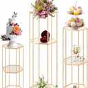 3PCS 2 Tier Hexagon Gold Cake Stand for Party, Tall Metal Pedestal Stands for Display Decoration, Flower, Plant, Birthday, Wedding, Baby Shower, Bridal Shower, Cylinder Column for Desserts