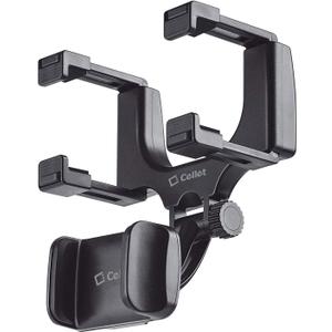Cellet Vehicle Rear View Mirror Phone Holder Mount Universal Smartphone Cradle Compatible to Apple iPhone, Samsung Galaxy Smartphones, Google Pixel, Moto, Google Map GPS Navigation, Dash Cam Mount
