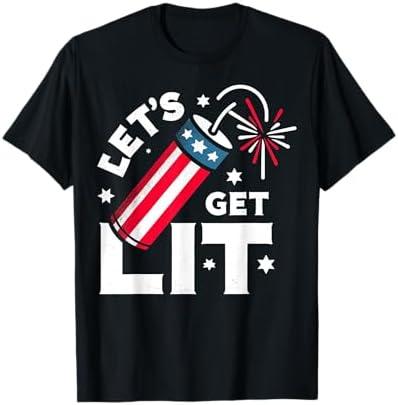 Patriotic 4th of july Let's Get Lit T-Shirt Size M