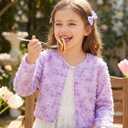 Girls 3D Flower Mesh Bolero Shrug Lightweight Sheer Cardigan for Party, Photos & Special Moments (Purple) 6-7Y