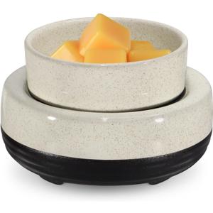Wax Melts Warmer, Ceramic Candle Melter Melting Wax 3-in-1 Oil Burner Electric Fits Yankee Large Jar, Scented Candle Holder for Home Decor Gifts for Mom Grandma Women Girls (Beige Black)
