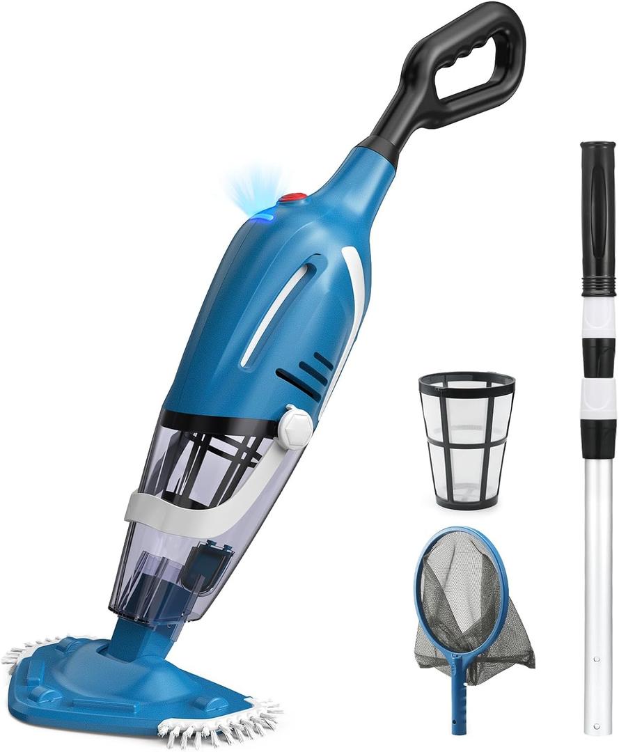Enhulk Cordless Pool Vacuum with Pool Net, Upgraded 80 Mins Runtime, 18.5 GPM Powerful Suction, 76.8'' Telescopic Pole, 1 Filters, Handheld Pool Cleaner for Above Ground & Inground Pools, PC40 (Blue)