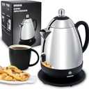 Electric Coffee Percolator Stainless Steel Coffee Maker with Clear Brew Progress Knob and No-Drip Spout Auto Keep Warm & Cordless Serving Coffee pot with On/OFF Switch Fast Brew (10 Cup)