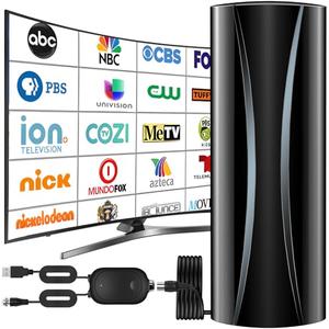 2800+Miles Range TV Antenna,360° Reception TV Antenna Indoor with Amplifier Signal Booster Support 4K 8K 1080p All TV's-38ft Thick Coaxial Cable