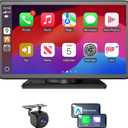 Portable Apple Carplay/Android Auto Screen for Car, 7 Inch HD Touch Screen Wireless Car Play with Backup Camera, Voice Control, BT, FM, Mirror Link for All Vehicle