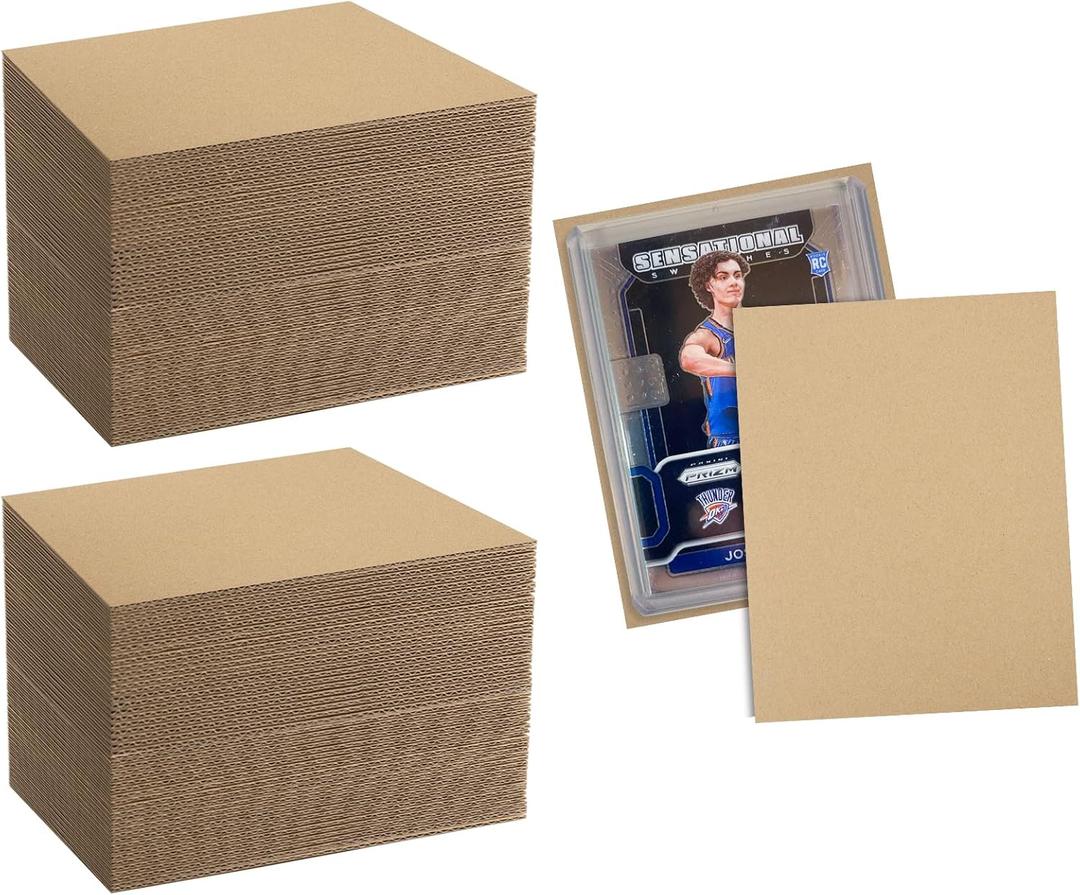 Mat Board Center, 100 Pack 3.5x4.5 Inch Corrugated Cardboard Sheets, Trading Card Shipping Protectors, Cardboard Dividers, Small Cardboard Sheets for Packaging Mailing, DIY Crafts (Brown)